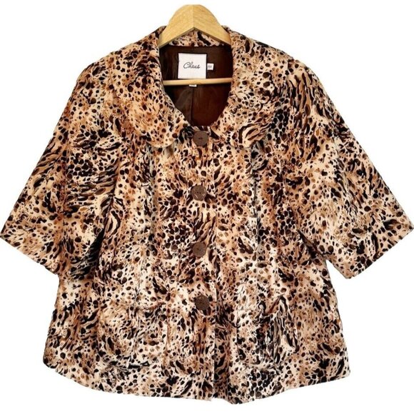 Chaus Jackets & Blazers - Chaus Women Animal Print Blazer 16W Brown Single Breast Cotton Blend Exotic